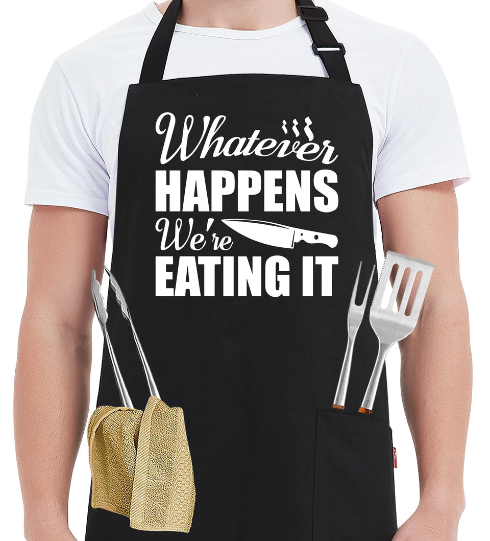 Kaidouma funny apron front view with bold slogan for grilling