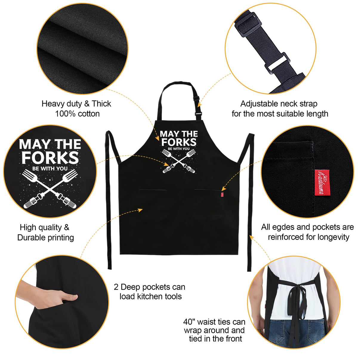 Kaidouma funny apron worn by chef shows comfortable coverage during cooking