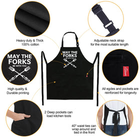 Kaidouma funny apron worn by chef shows comfortable coverage during cooking