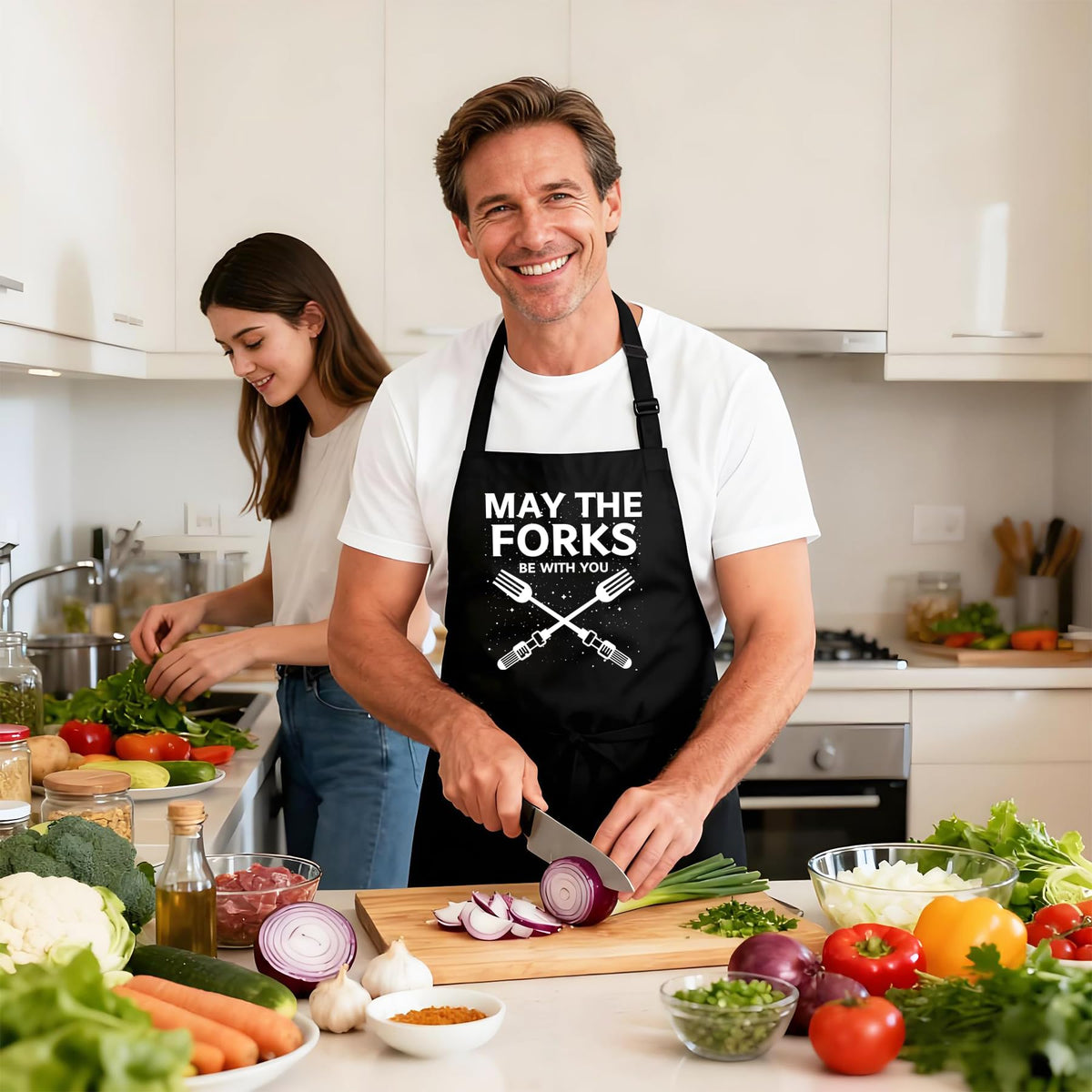Kaidouma grill apron print detail highlights durable fade resistant print for long lasting humor