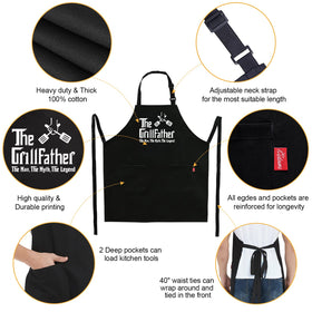 Kaidouma The Grillfather apron adjustable neck strap for a comfortable fit.