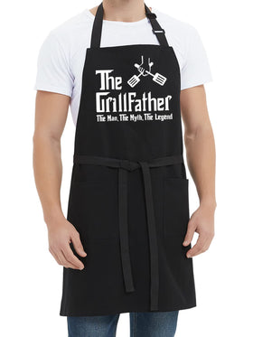 Kaidouma The Grillfather apron two-pocket design supports recipe cards and thermometers.