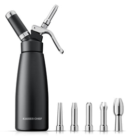 Kaiser Chef professional aluminum whipped cream dispenser 500ml with matte black finish for durability