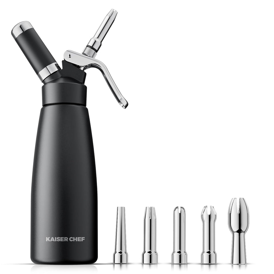 Kaiser Chef professional aluminum whipped cream dispenser 500ml with matte black finish for durability