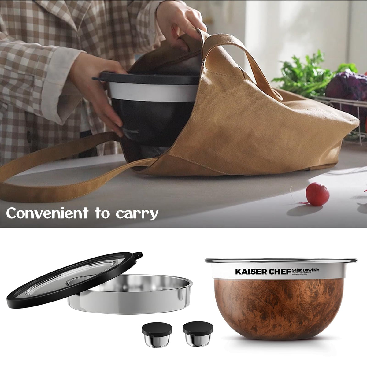Kaiser chef removable tray for organized serving and easy cleaning.