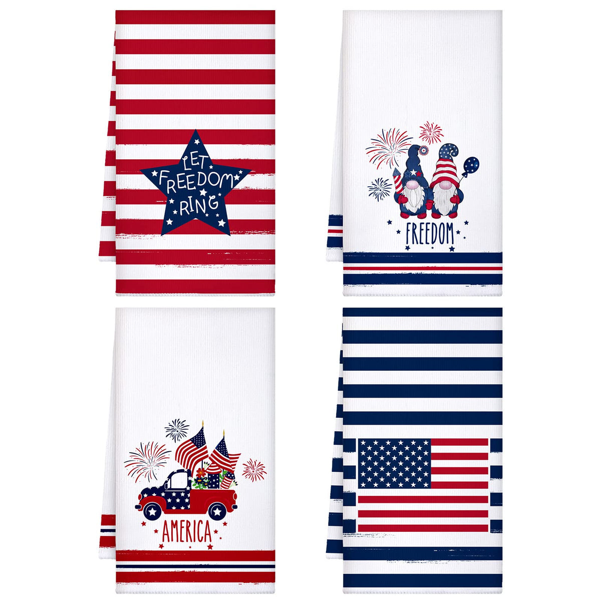 Kajaia four of July towels with American flag stars for festive kitchen decor and quick cleanup.