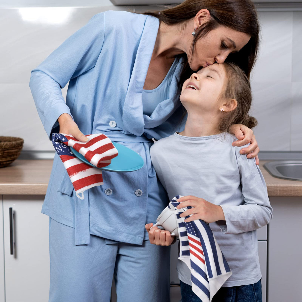 Kajaia patriotic towels featuring truck design ideal for holiday-themed dish drying.