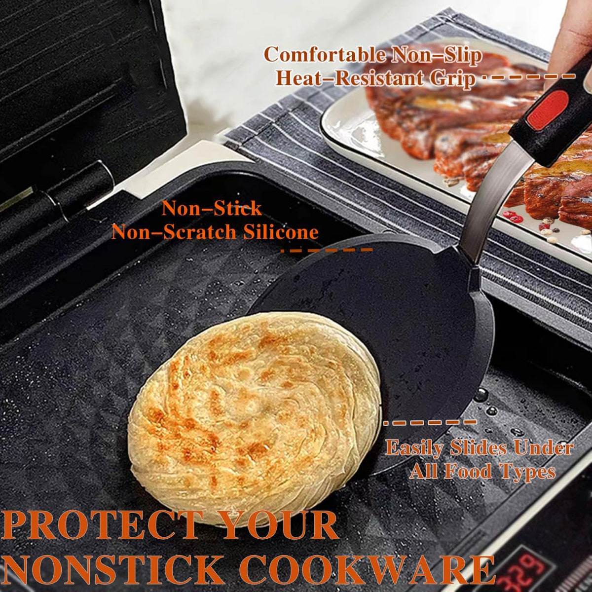 KAKAMINA easy-clean silicone spatula, sticks wipe away easily.