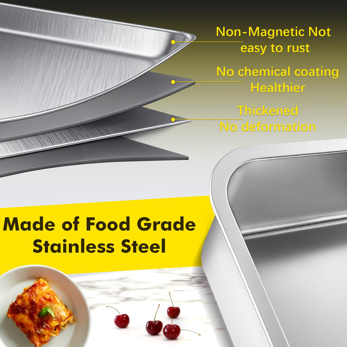 KAKO 9x13 baking pan with lid on, heat retaining for even cooking.