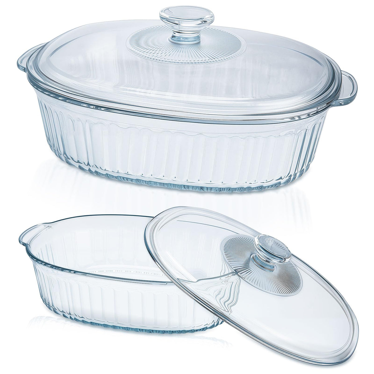 KAKO glass baking dishes with lid set in oven for versatile meals and storage.