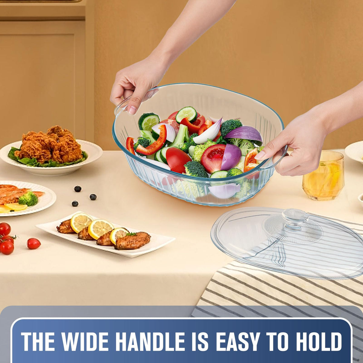 KAKO wide handles for easy transport from oven to table.