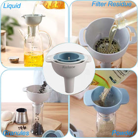 Kalave four funnels detachable strainer shown with all three funnels.