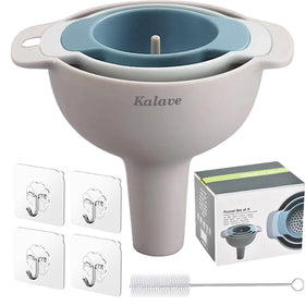 Kalave four funnels large funnel for smooth pouring and spill prevention.