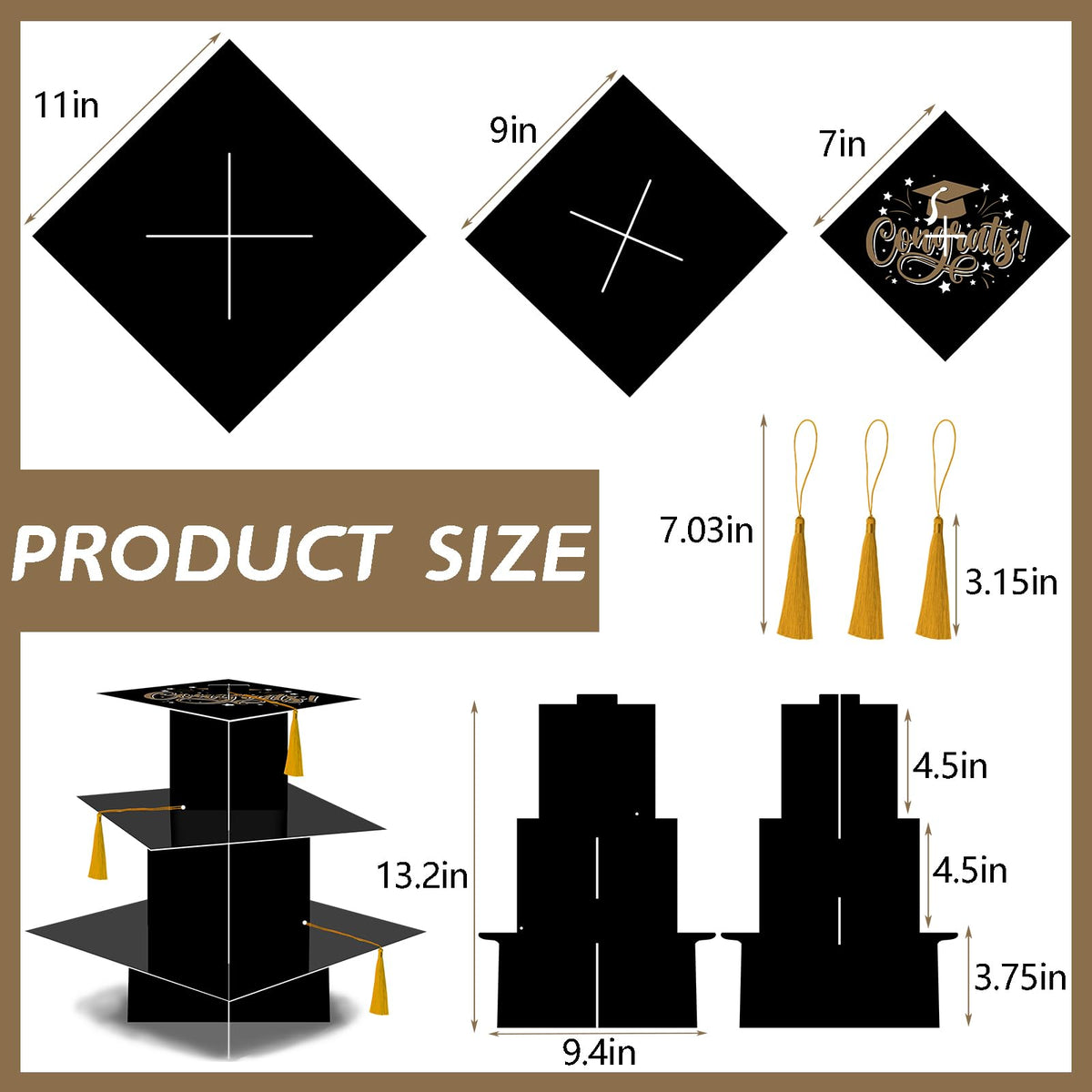 KALEFO grad-cap dessert stand top plate 7 inch for minis.