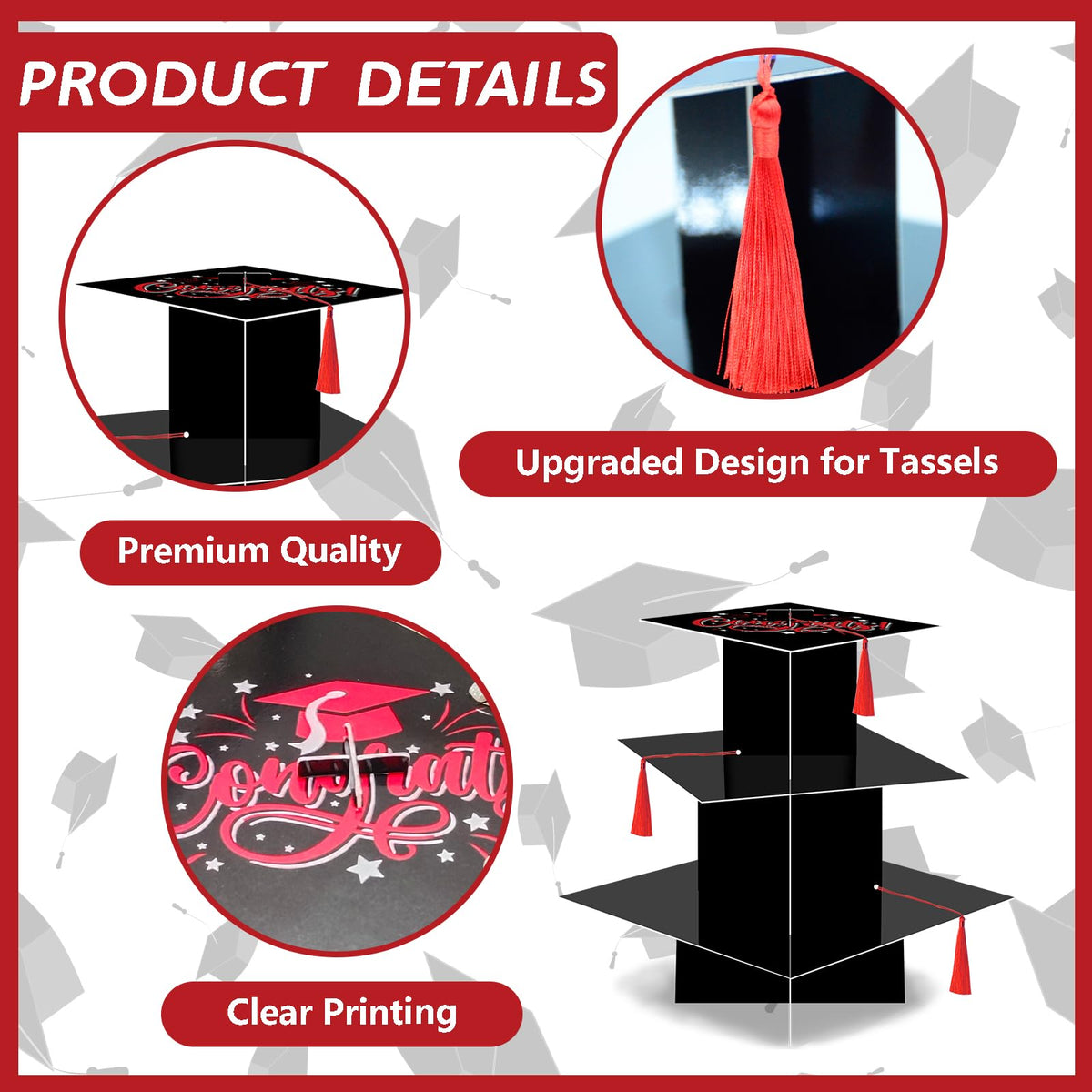KALEFO Graduation Cap Cupcake Stand 3-tier bottom plate adds stability