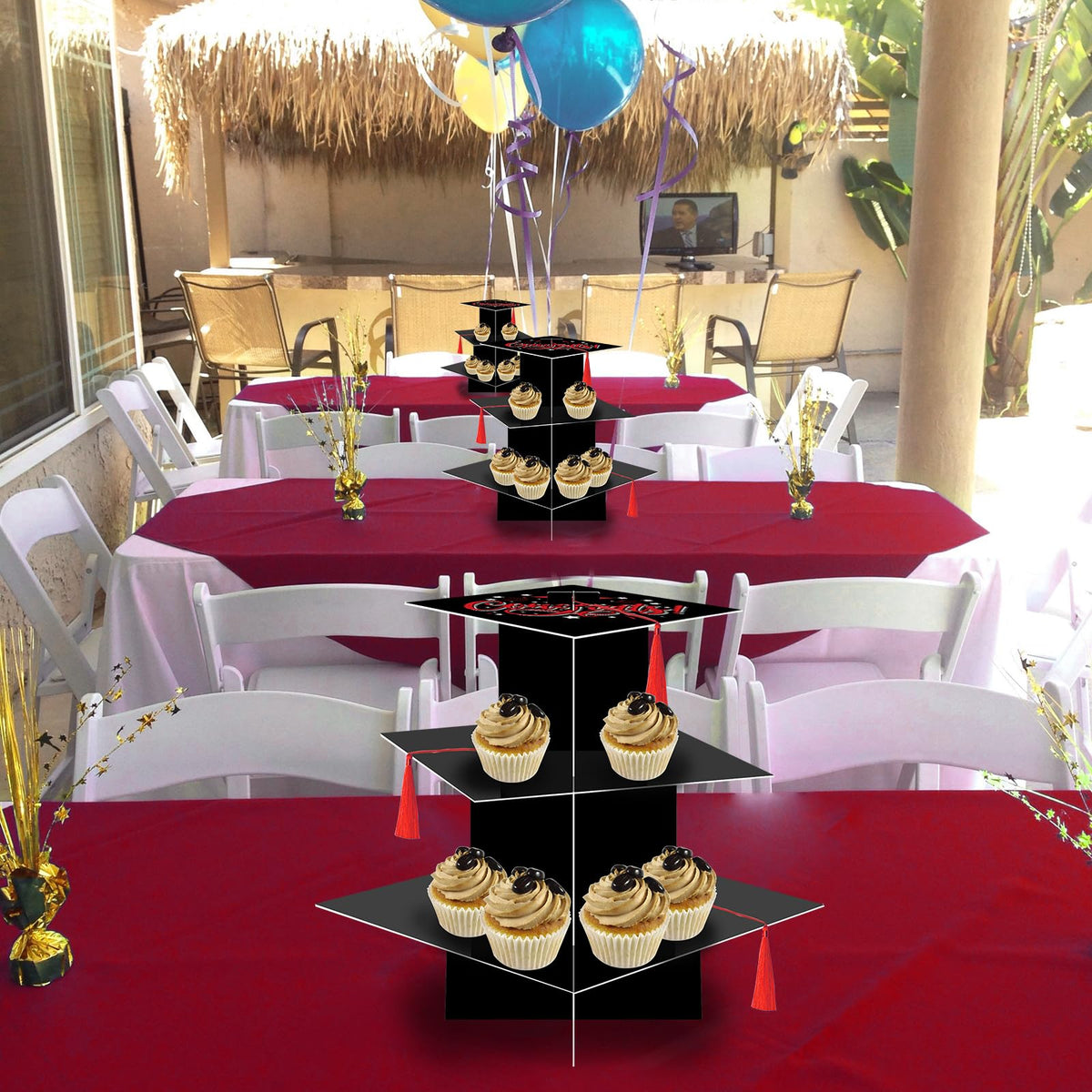KALEFO Stand on buffet table creates dessert and favors focal point