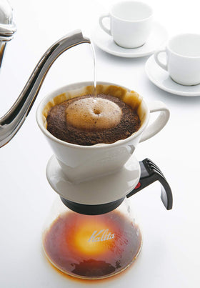 Kalita 2001 ceramic dripper supports up to 12oz servings.