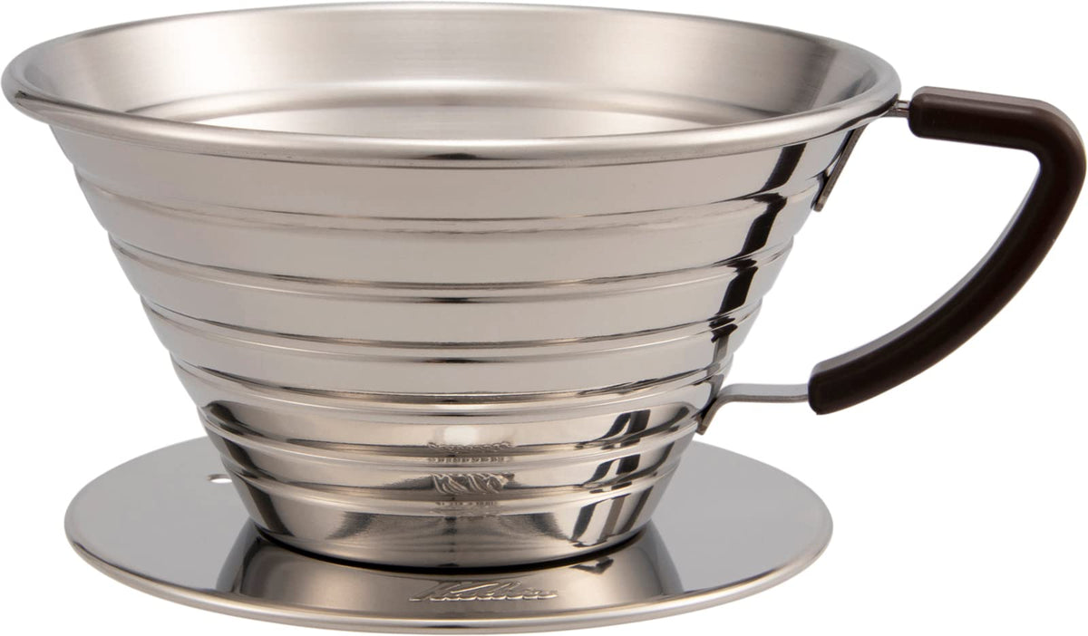 Kalita Carita stainless steel dripper front view for even extraction in 2–4 cups