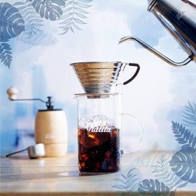 Kalita Carita stainless steel dripper side view showing wave design for balanced brew