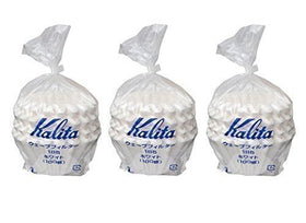 Kalita Wave 185 white filters, side view, ideal for uniform water flow.