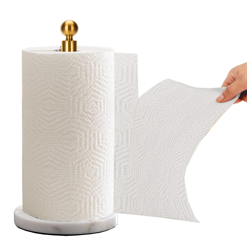 Kalitro gold paper towel holder base for stable counter placement and easy one handed use