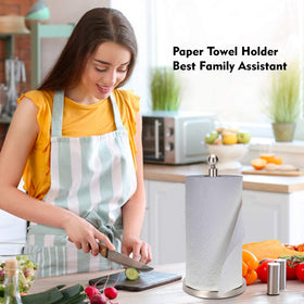 Kalitro paper towel holder sturdy base stays stable on countertops.