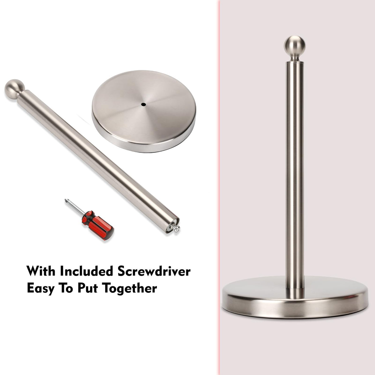 Kalitro paper towel holder top knob for easy transport on the counter.