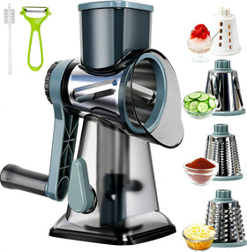 KalraMay cheese grater with blue handle offers ergonomic shredding.