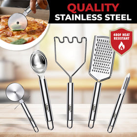 Kaluns grater and pizza cutter provide clean, precise slicing.