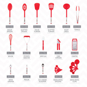 Kaluns spatula and soup ladle closeup, smooth nylon and stainless steel for safe stirring.