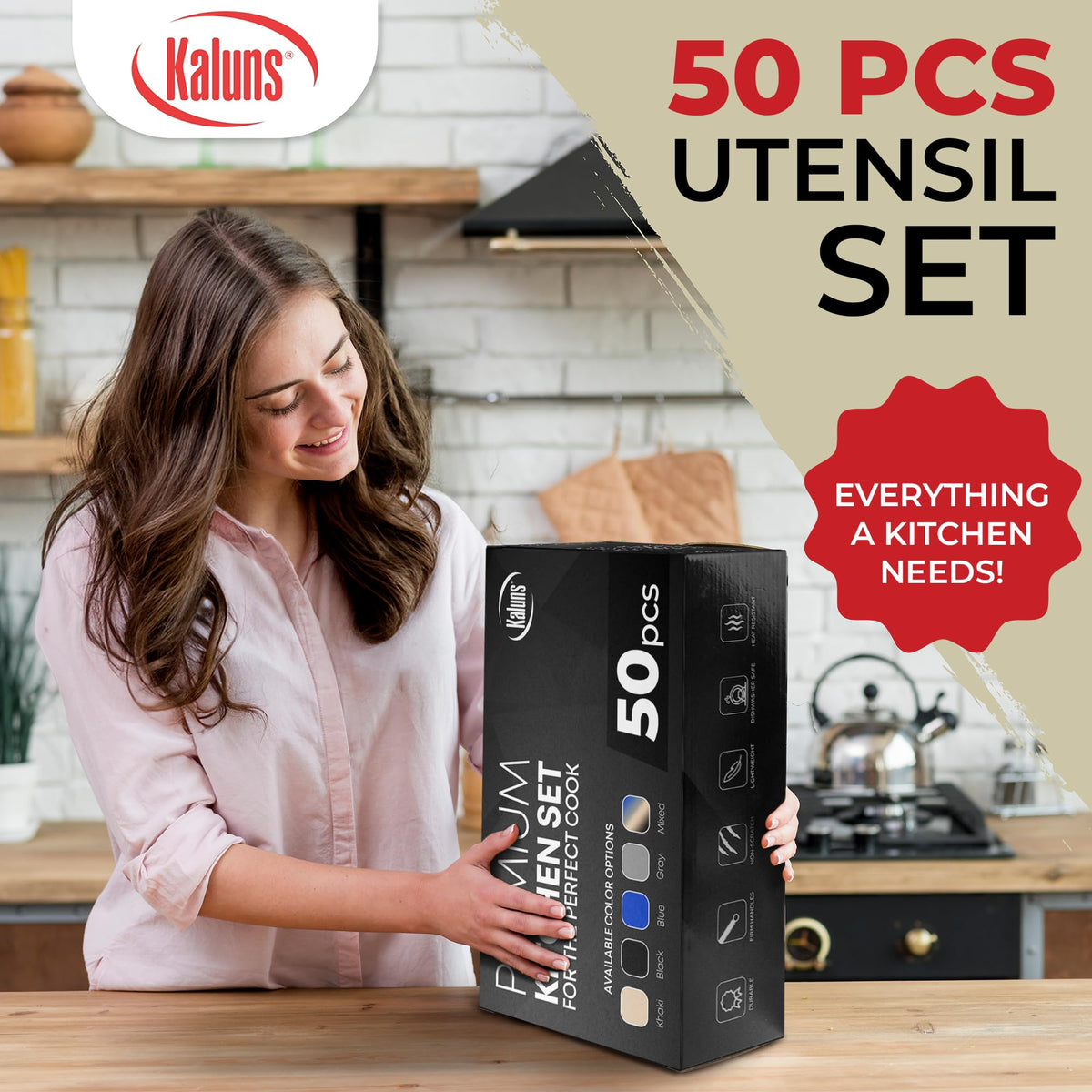 Kaluns wooden-handle utensils highlighting ergonomic grip and durability