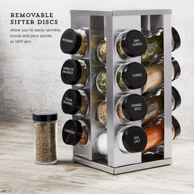 Kamenstein brushed stainless steel finish with black caps adds a modern kitchen look.