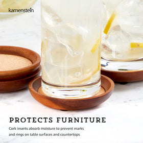 Kamenstein cork insert closeup highlights moisture absorption for surface protection.