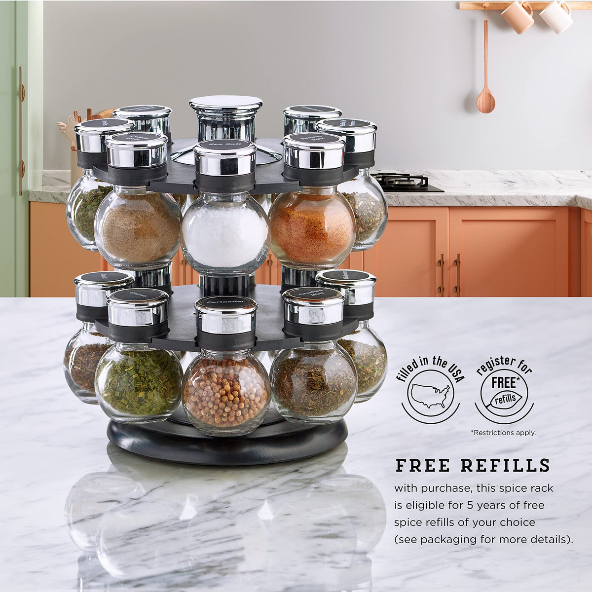 Kamenstein Ellington free refills offer long-term spice supply.