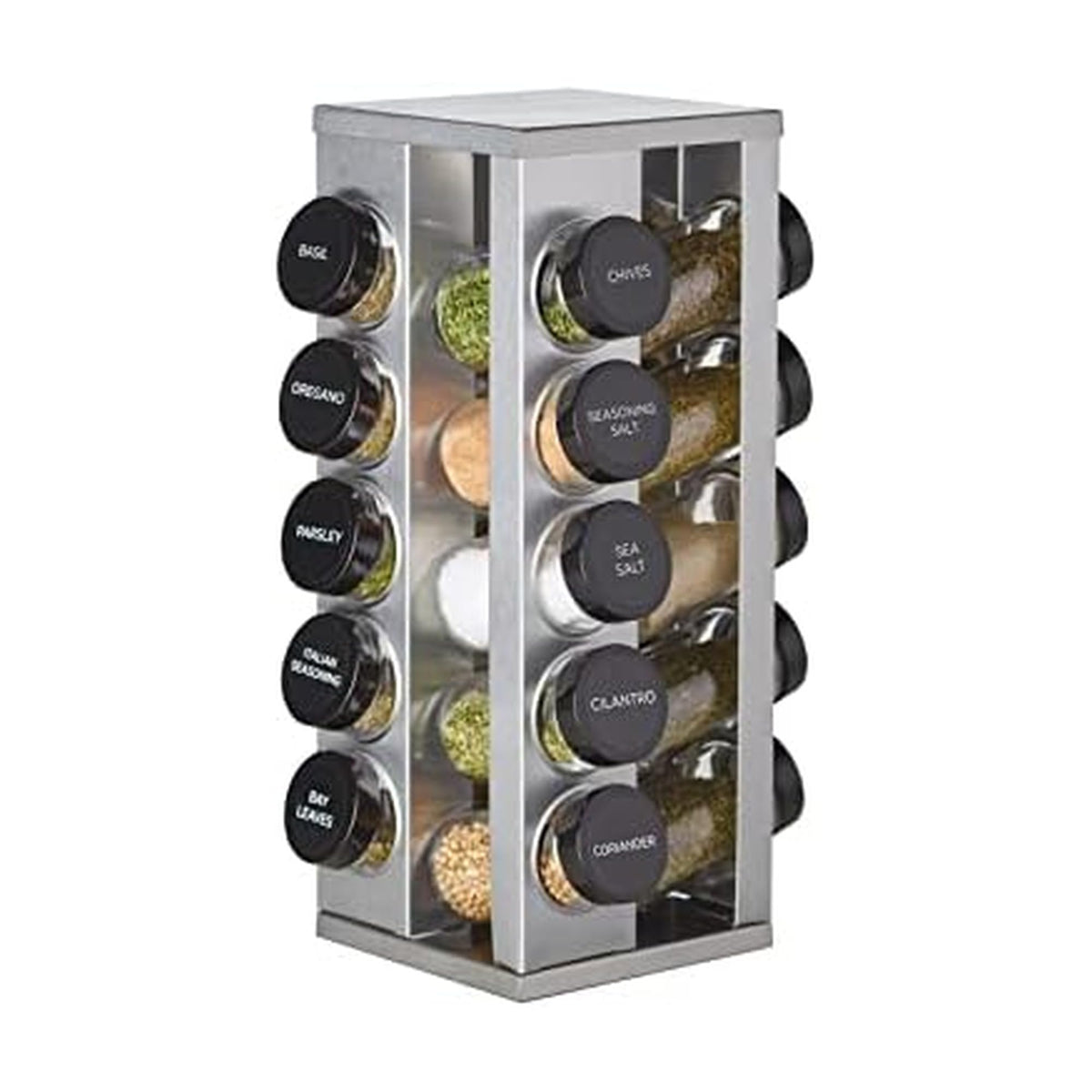 Kamenstein Heritage Spice Rack in brushed stainless steel adds a sleek, durable kitchen display.
