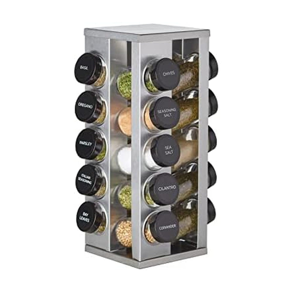 Kamenstein Heritage Spice Rack in brushed stainless steel adds a sleek, durable kitchen display.
