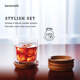 Kamenstein natural acacia set packs neatly for everyday dining and coffee.