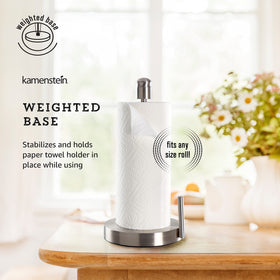 Kamenstein Perfect Tear kitchen stand keeps towels within reach and reduces clutter.