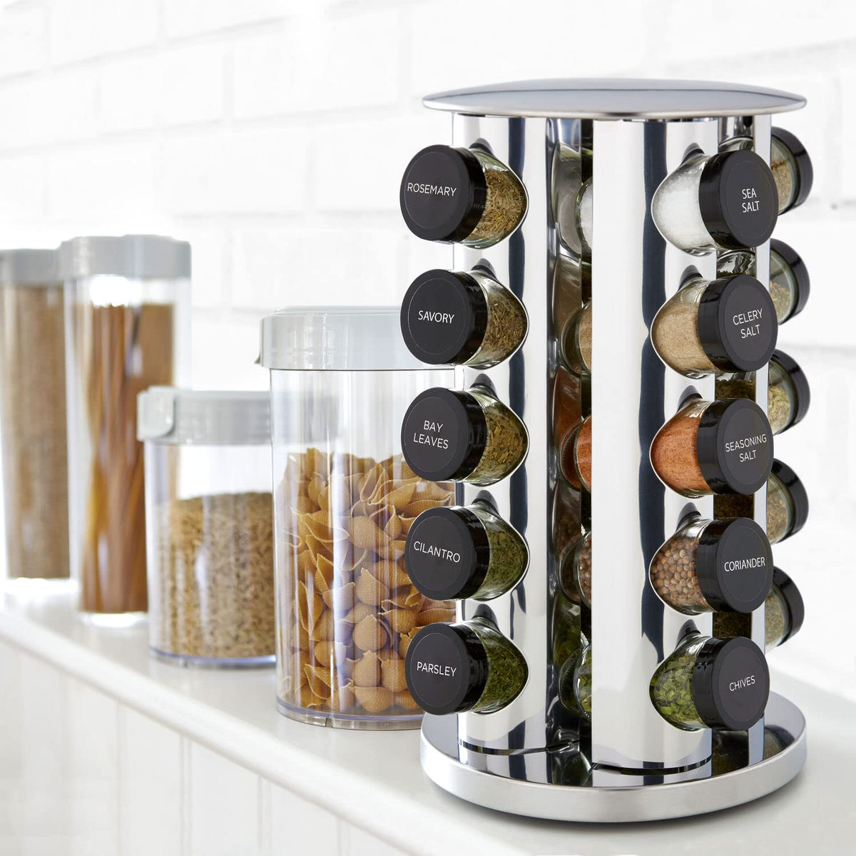 Kamenstein removable sifter caps minimize mess during pouring onto spoons or food.
