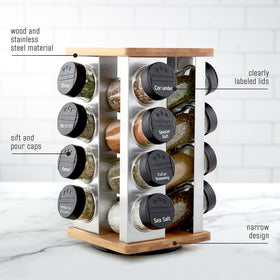 Sift-and-pour caps allow controlled dispensing over spoons.