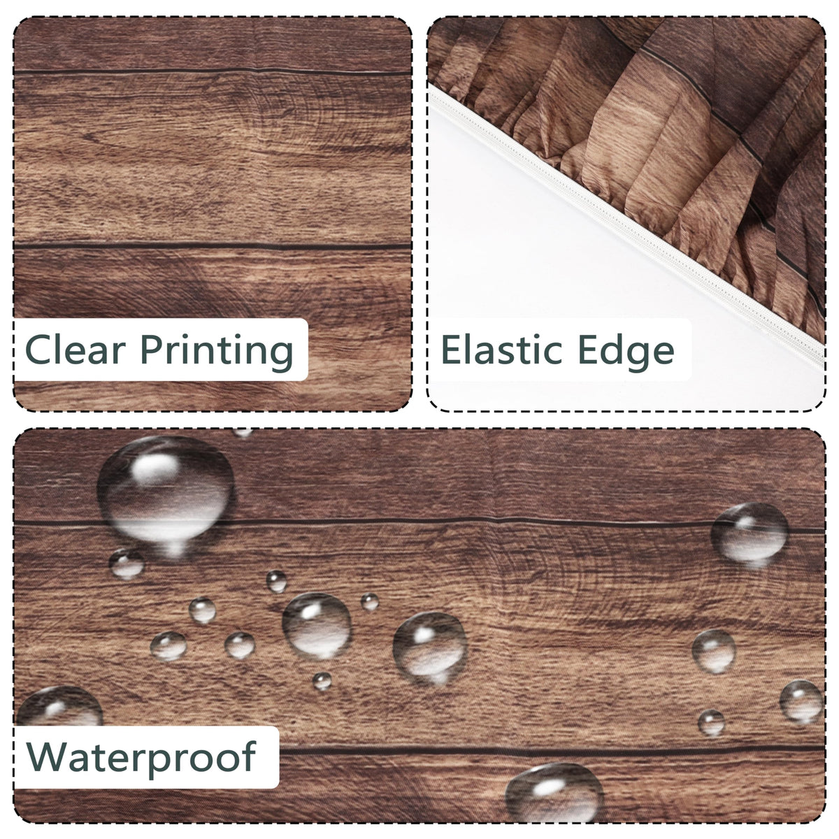 Kamoor high-definition woodgrain print adds rustic charm to the table.