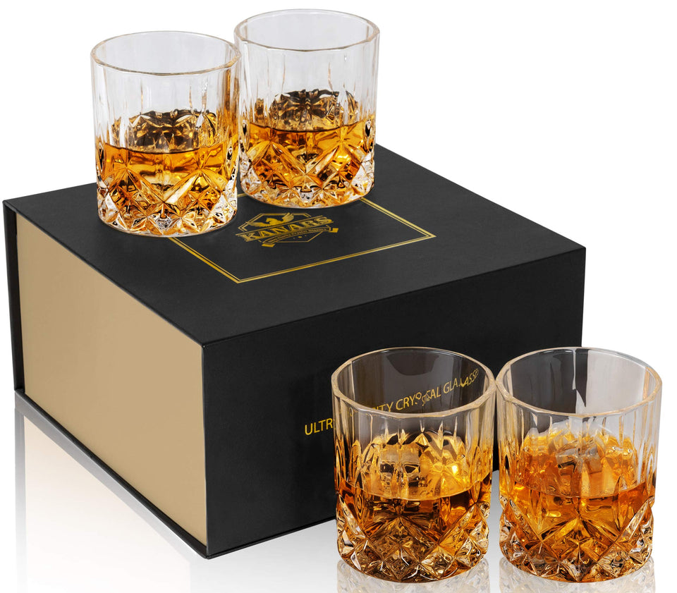 KANARS old fashioned glasses with luxury box shown for elegant gifting and refined whiskey tasting.