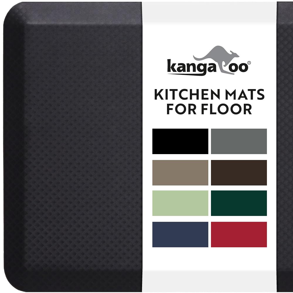KANGAROO thick ergonomic anti-fatigue mat top surface offering cushioned support for long kitchen tasks.