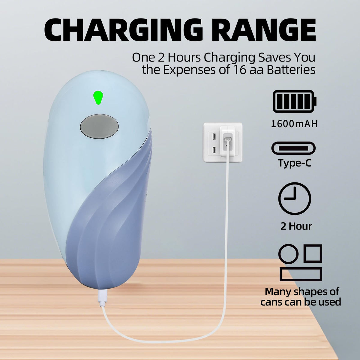 Kangheshun blue can opener demonstrates easy one-touch operation for seniors