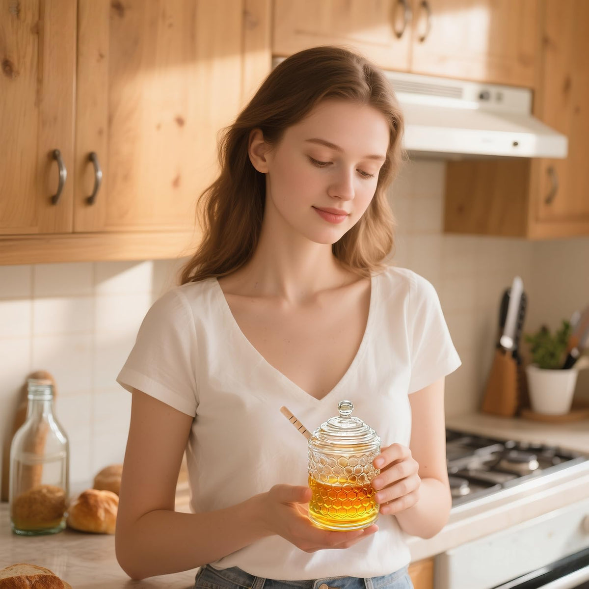 kanpura clear jar on-table display for easy honey access