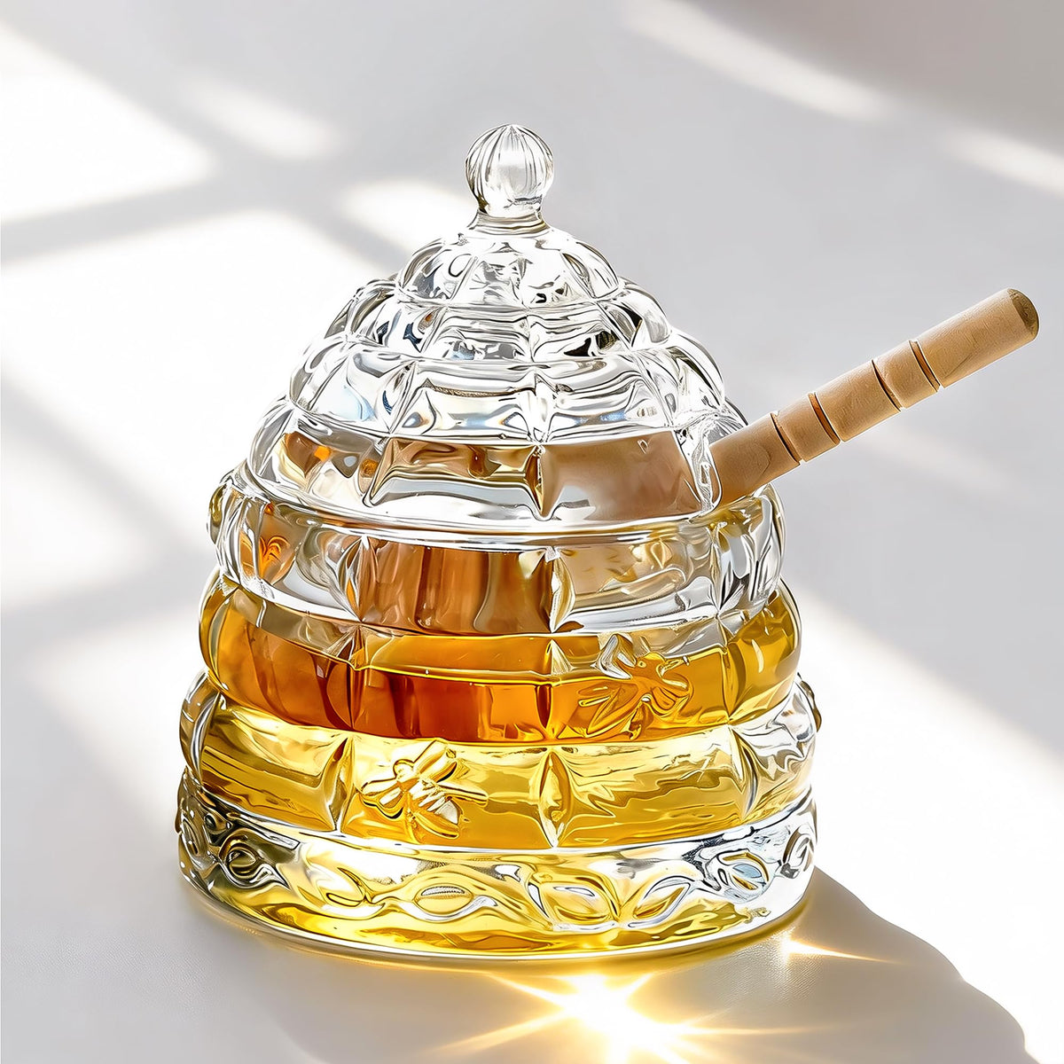 Kanpura honey pot with dipper and lid for effortless honey serving