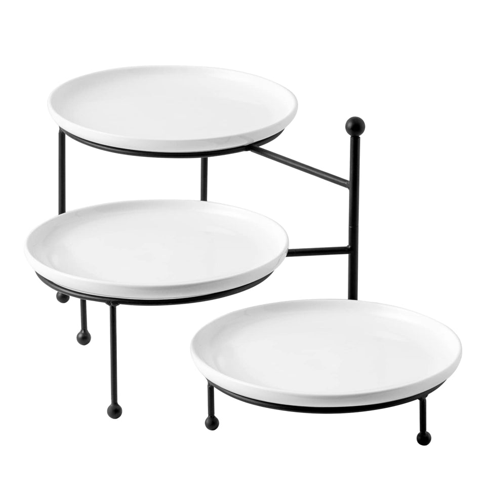 Kanwone 3-tier porcelain plates on display stand for elegant party desserts.