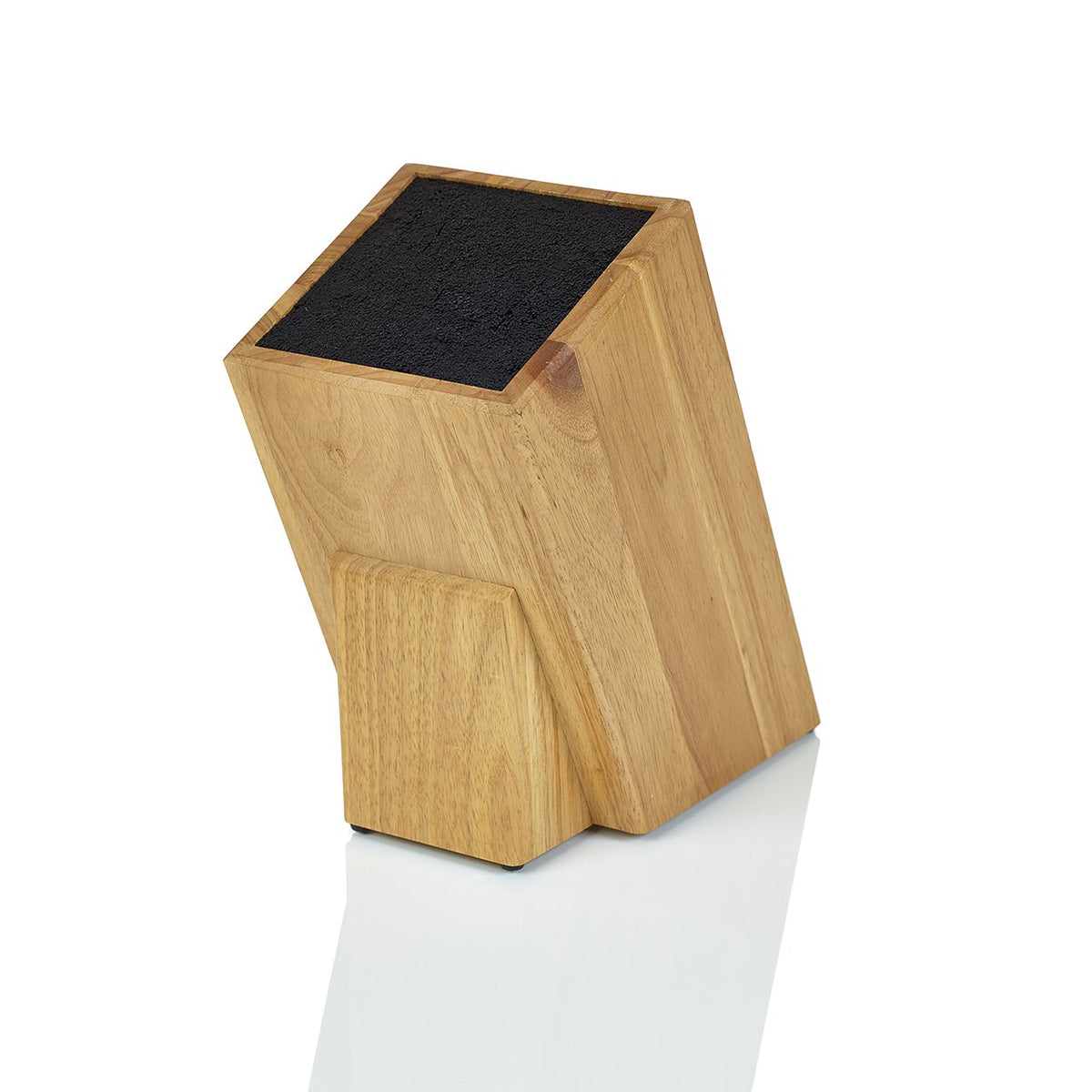 Kapoosh Dice Knife Block in light oak front view shows universal knife storage