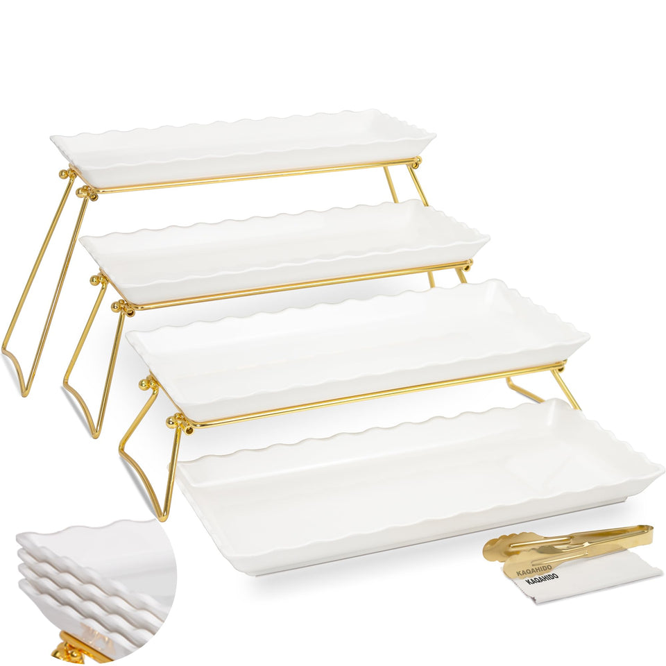 KAQAHIDO extra-large 4-tier serving tray set for impressive parties