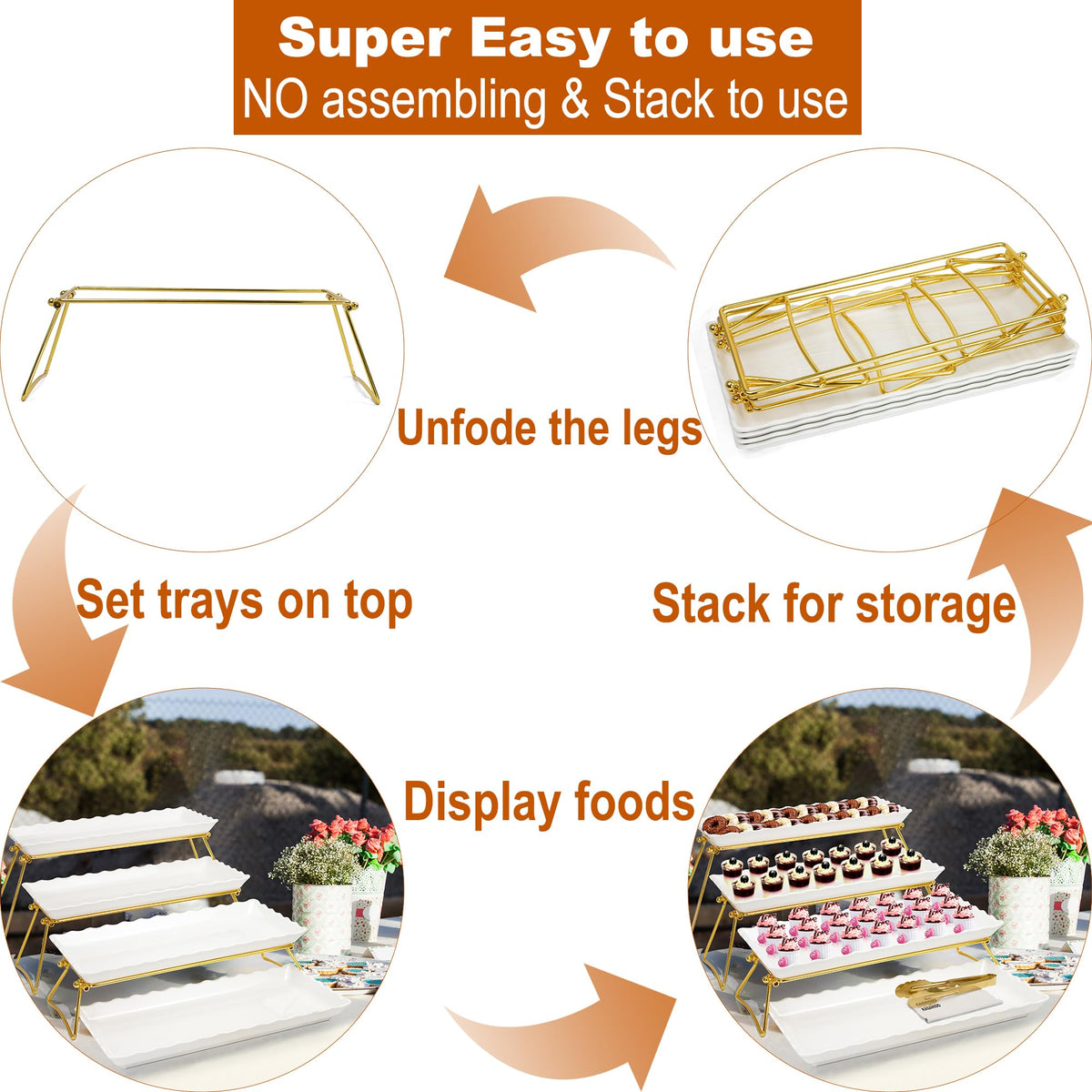 KAQAHIDO gold and white tiered stand elevates buffet